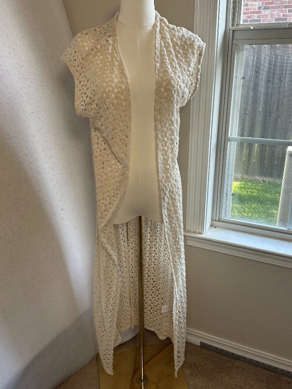 Earthbound Duster Cardigan S Crochet split back Boho Indie Festival hippie Artsy